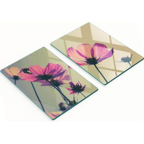 Küchenschneidebretter aus Glas mit rosa Blumenmuster, 2 x 40 x 52 cm (1/5)