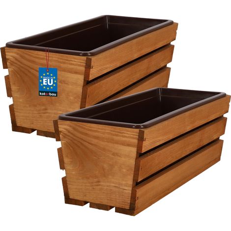 KOTARBAU® Lot de 2 Jardiniere Extérieur - Bac à Fleurs - avec Insert Plastique - Jardiniere Rectangulaire - 40x18x15 cm - pour Terrasse - Jardin - Décoration Extérieure - Chêne (1/4)