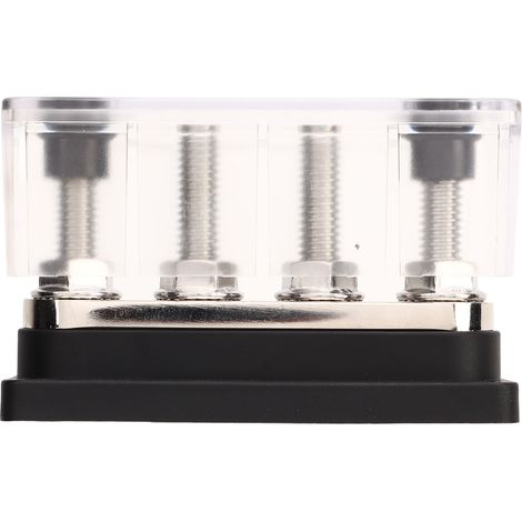 Bornier de distribution 4 pôles, goujons M10 3/8", barre omnibus batterie avec capot, 12V-48V CC 300A, noir, pour voitures, bateaux, camping-cars (1/5)
