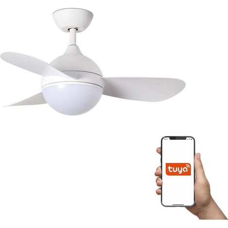 Faro Hvar Petit ventilateur de plafond 3 pales blanc mat avec éclairage 3000 - 4500 - 6500 K, système intelligent Tuya (1/3)