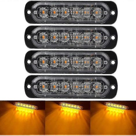 Lot de 4 feux de signalisation d'urgence pour véhicules et camions, gyrophares, clignotants stroboscopiques, 6 LED, montage en surface, étanches (1/4)