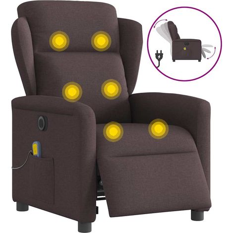 vidaXL Poltrona Massaggio Reclinabile Elettrica Marrone Scuro Tessuto
