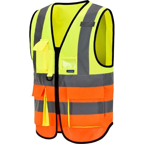 Gilet de sécurité haute visibilité avec fermeture éclair, poches pour téléphone et badge, jaune et orange (1/5)