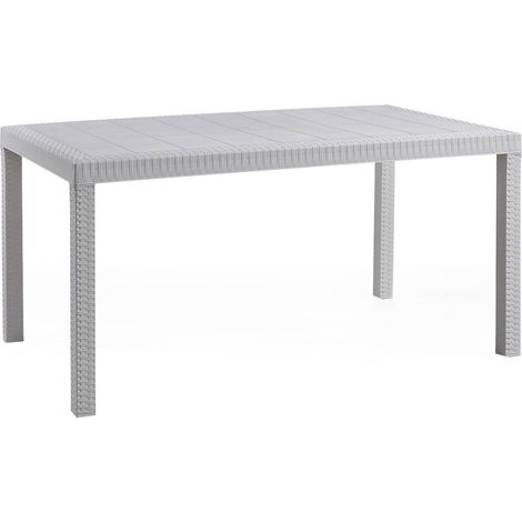 Dmora - Tisch im Freien Debueh, rechteckiger Gartentisch, Mehrzweck-Gartentisch in Rattan-Optik, 100 % Made in Italy, 150x90h74 cm, Weiß (1/5)
