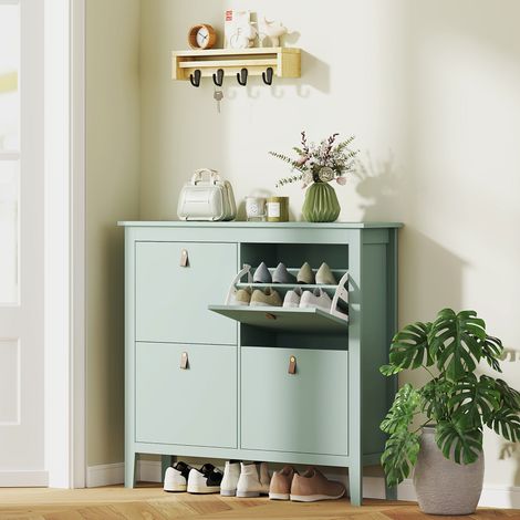 Meuble à chaussures 20 paires. armoire à chaussures avec 4 tiroirs rabattables. étagères amovibles et réglables. vert (1/5)