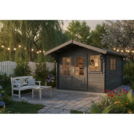 ECO Set - Abri de jardin Gabriel 300 x 400 cm gris Gris Imprégné, 34 mm Épaisseur paroi 338 467