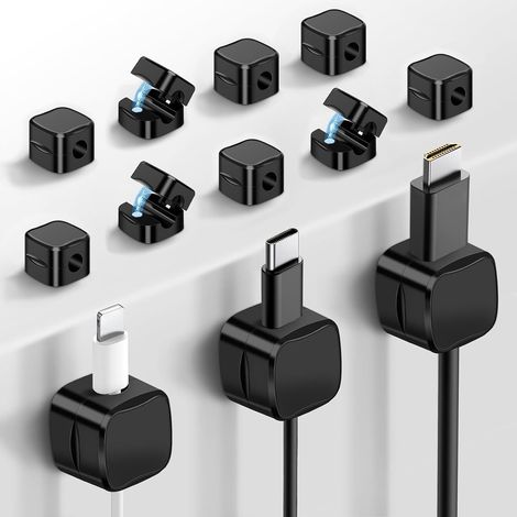 12 x Magnetic Cable Clips, Magnetic Cable Holder, Magnetic Cable Organizer Clips for Office Home Office Charging Cable Management, Black (1/5)