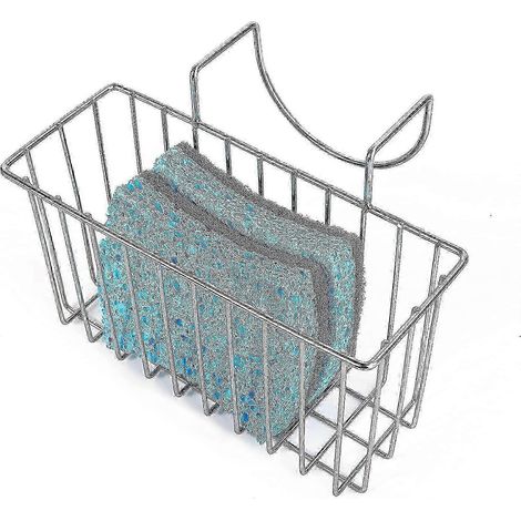 Porte-éponge de cuisine en acier inoxydable 304, panier d'évier avec crochet, égouttoir à brosses à vaisselle pour grand évier double (1/5)