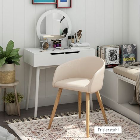 Lote de 2 sillas con respaldo, tapizadas, patas de madera, de tela, beige (1/5)