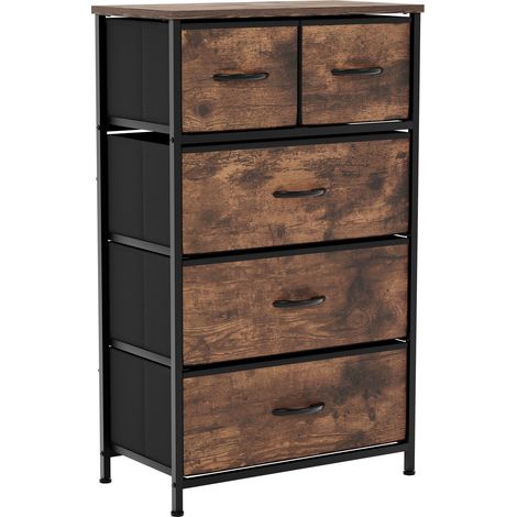 Chorley 5 Drawer Fabric Chest of Drawers Metal Frame Bedroom Living Room Storage, Rustic-Brown