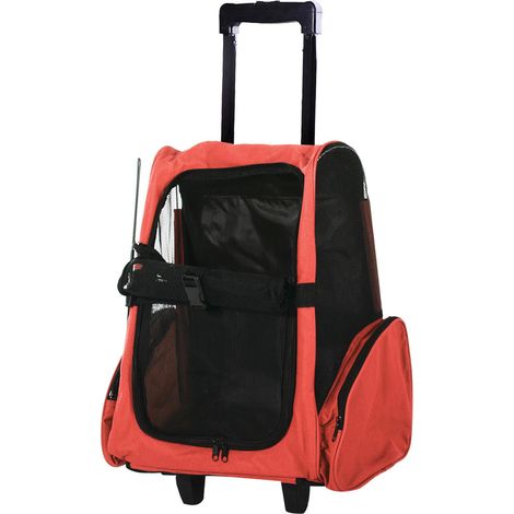 Sac à Dos Trolley 2 en 1 pour Chien et Chat Sac de Transport à Roulettes en Tissu Oxford Poignée Télescopique Rouge 42x25x55cm (1/5)