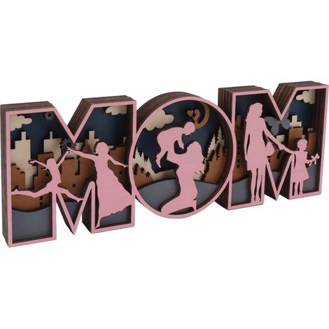 Lettres décoratives en bois, forme exquise et mignonne, « Maman », ornement pour la fête des mères (L) (1/5)