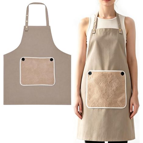 Tablier Cuisine Femme Homme, Tablier Barbecue avec Serviette Amovible, Tablier Patissier Imperméable avec 2 Poches (1/5)
