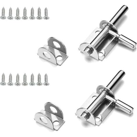 2 Paires Loquet Porte, 90°/180° Verrou Porte, Aluminium Verrou Porte Coulissante, Serrure Porte Coulissante avec 8 Vis, Argent, pour Portes, Fenêtres, Armoires (1/5)