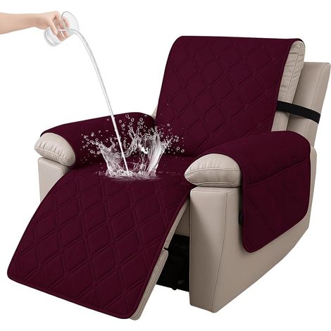 100% Étanche Housse Fauteuil Relax Inclinable Electrique, Antidérapant Protection Fauteuil Relax 1 Place avec Poches Latérales, Lavable Housse de Fauteuil Inclinable, Bourgogne (1/5)