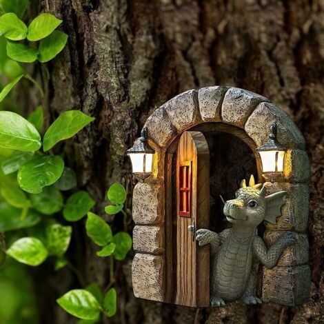 Jardin Statue,Résine Dinosaur Ornements de Jardin,Médité Dragon Sculpture Murale Art Statuem,Figurine de jardin, Décoration de jardin intérieur et extérieur (1/5)