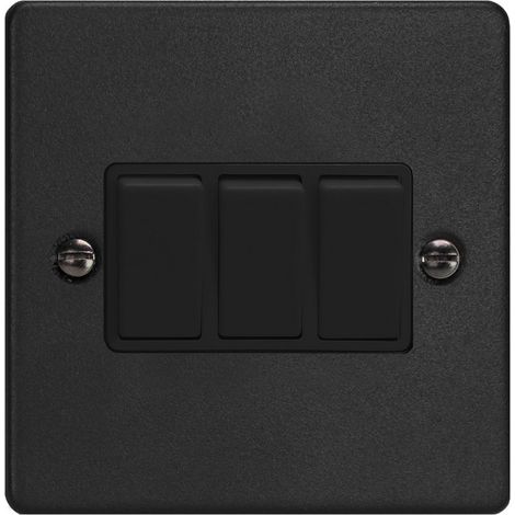 Varilight 3-Gang 10A Rocker Switch, 1- or 2-Way, Matt Black