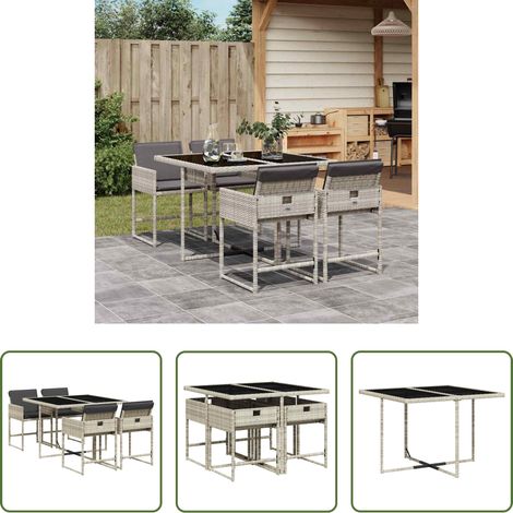 Chaises de jardin - Ensemble à manger de jardin et coussins 5 pcs gris clair rotin (1/5)