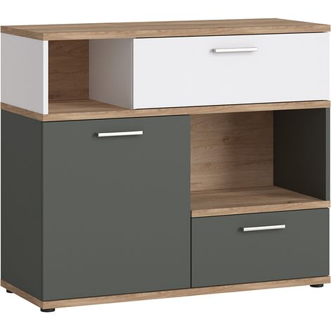 Sideboard in Eiche Nb. mit weiß und grau TOMAR-129, B/H/T ca. 100/86/40 cm (1/5)