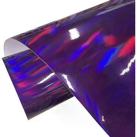 Hochwertige, glänzende, holografische Vinylfolie in Chromviolett, selbstklebend, für die Fahrzeugfolierung (1/4)