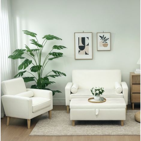 Meuble rangement salon 84 L assise velours crème blanc OKMYHOME (1/3)