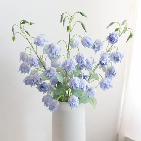 Lot de 3 fleurs artificielles en soie pour l'extérieur, grand muguet artificiel pour décoration de maison, bureau, table à manger (bleu clair) (1/5)