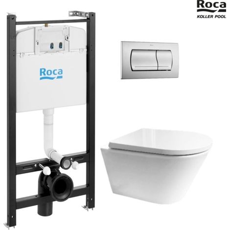 BASTIDOR ROCA ACTIVE PACK CISTERNA EMPOTRADA Y PULSADOR CROMO MATE CON INODORO SUSPENDIDO VORTEX Orion Tapa Envolvente de KP