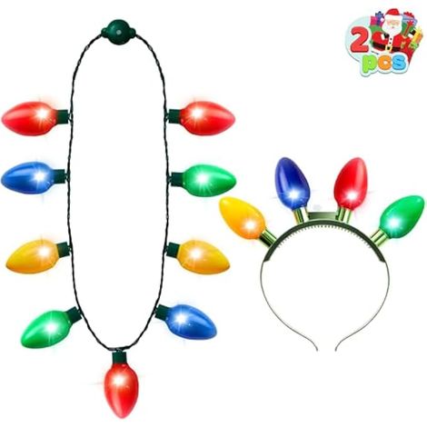 Lot de 2 serre-têtes et colliers lumineux de Noël avec 6 modes de clignotement LED pour enfants, femmes et hommes - Fournitures pour fêtes de Noël (1/5)