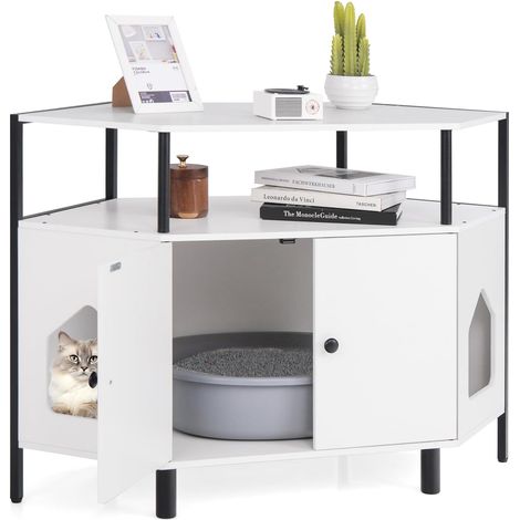 Corner Cat Litter Box Enclosure Cat House Cabinet with Open Shelf