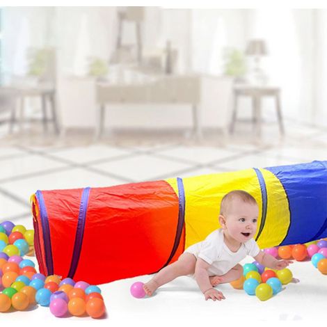 Tunnel de jeu pour enfants, en tissu polyester pliable, équipement d'apprentissage du quatre pattes pour bébé, pour la maison et l'extérieur, rouge, jaune et bleu. (1/5)