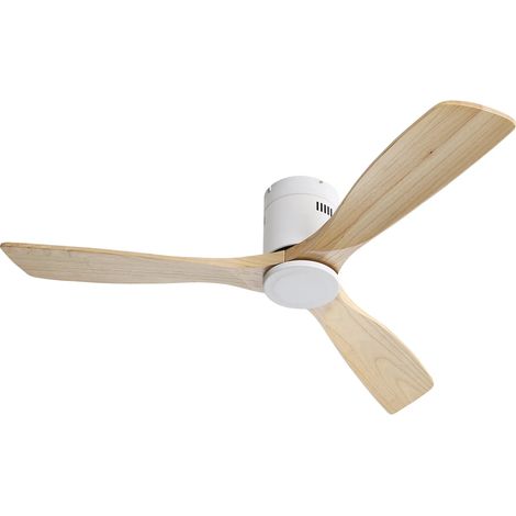 Ventilateur de plafond de 52 pouces Nature 3 pales en bois massif Télécommande à commande continue réversible sans bruit pour le salon (1/5)