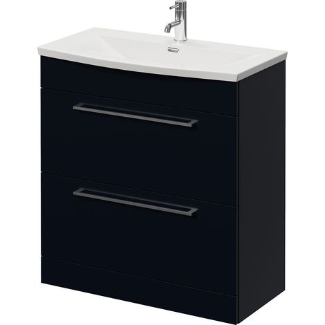 Napoli 390 Deep Blue 800mm 2 Drawer Vanity Unit with Arc Basin - 800mm - Chrome 480mm Handle