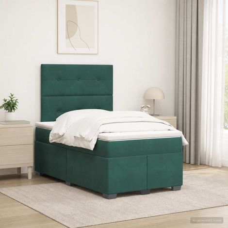 vidaXL Cama box spring con colchón Verde oscuro 120 x 190 cm (1/5)