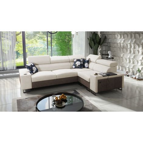Luxuriöses Ecksofa mit Schlaffunktion MELODY II, für jede Einrichtung Tauro/Freya Braun/Beige Rechts (1/5)