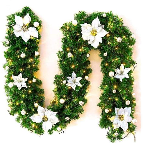 Guirlande de Noël,guirlande de Noël avec éclairage,guirlande de Noël à l'extérieur,2,7 m guirlande de Noël guirlande de sapin pour la maison jardin vacances mariage escaliers cheminées GROOFOO (1/5)