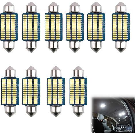 10 Pièces Eclairage LedVoiture,LedVoiture Interieur,Auto 41mm Blanc Froid 6000k 12v,Lumiere Voiture Interieur,W5w Led,Ampoule LedVoiture,Led Pour Voiture,Pour Plafonnier,Habitacle,Camping-Car (1/5)