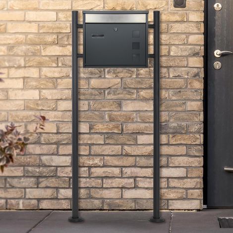 ECD Germany Buzón de Acero Inoxidable Exterior con Soporte Poste 120cm Casillero Antracita-Plata Moderno con Gran Apertura para el Correo con Placa de Identificación Ventanilla Cerradura con 2 Llaves (1/5)
