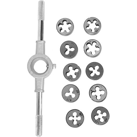 Jeu taraud/filière 11 pièces M6-M12 acier GCr15, pour mécanique (1/5)