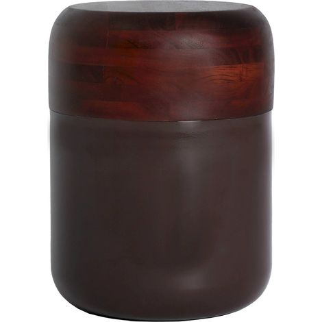 Table d'appoint contemporaine en fer finition chocolat et bois - Chocolat bois d'acacia foncé (1/3)