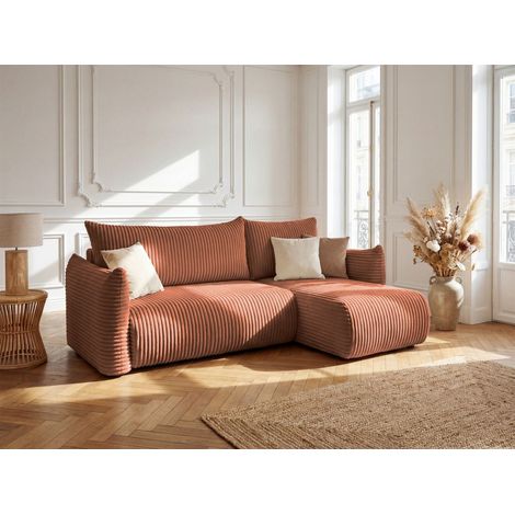 Ecksofa Schlafsofa MAILAND XS in Stoff Tilia Rostbraun Ottomane Rechts