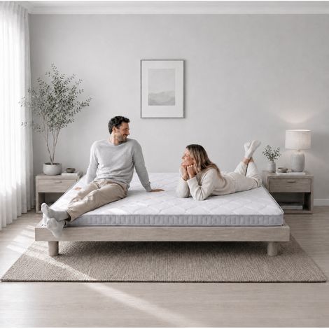 Matelas 90x190x10 cm en mousse et ressorts, blanc, gain de place pour canapé-lit FloraGrace (1/5)
