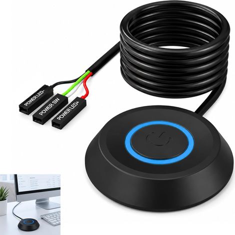 1 Pièce PC Interrupteur d'Alimentation avec Câble Extension Bouton Power, Bouton Power PC Externe, pour Ordinateur de Bureau ATX, Bouton Démarrage Déporté avec LED, Commutateur Marche Arrêt Carte Mère (1/5)