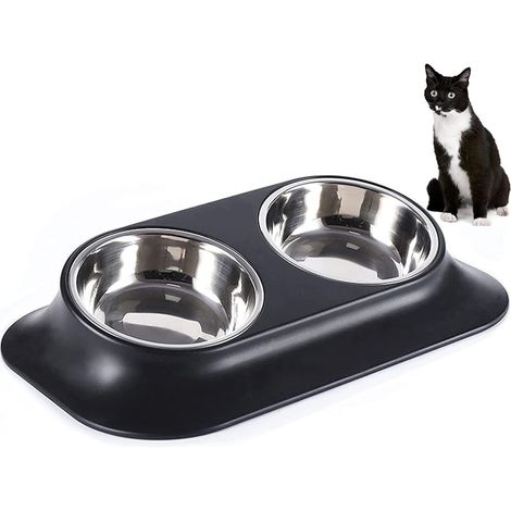 Gamelle pour chat, protège la colonne cervicale 15 ° inclinée double bol pour chat et chien, antidérapant et anti-déversement, convient pour les animaux domestiques et les chats (1/5)