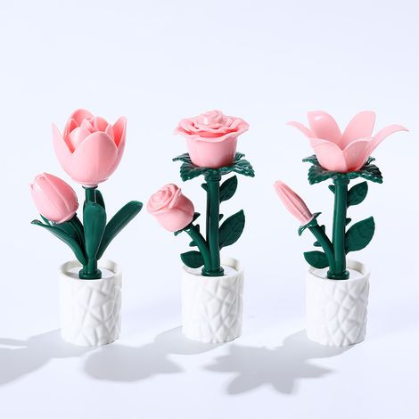 Ornements créatifs veilleuse fleur de tulipe, ornements de roses faits à la main, petite lampe de table d'ambiance LED (3 pièces) (1/5)