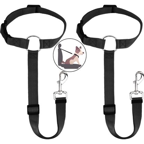 HONZUEN Lot de 2 harnais de sécurité universels pour chien, réglables et résistants, avec mousqueton et laisse. Compatibles avec tous les véhicules, couleur noire. (1/5)