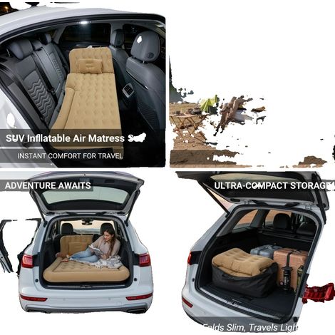 Colchón hinchable para SUV, material de terciopelo, dimensiones 1,74 m x 1,26 m, capacidad de carga 300 kg, bomba DC12V 75W, tamaño compacto para almacenamiento. (1/5)