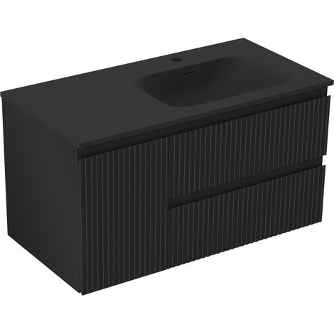 Mexen Rivel armoire de salle de bain 90 cm avec lavabo Vela à droite, 2S, 1D, rainurée, noir mat - 91A23-09047-3-BBFFF71-W23P71 (1/5)