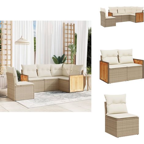 5-tlg. Garten-Sofagarnitur mit Kissen Beige Poly Rattan - Gartensortiment - Gartenmöbelset - Lounge Möbel - Rattan Gartenmöbel - Polyethylen Gartenmöbel (1/5)