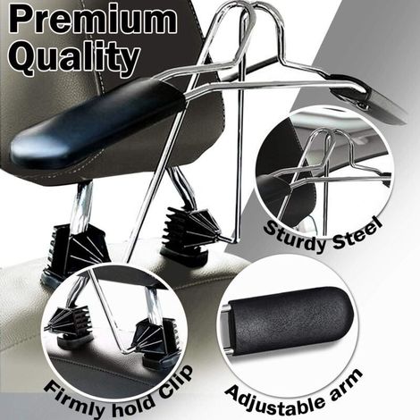 Chrome car headrest clothes hanger – High-quality clothes rack, mounting rods included, 1 piece