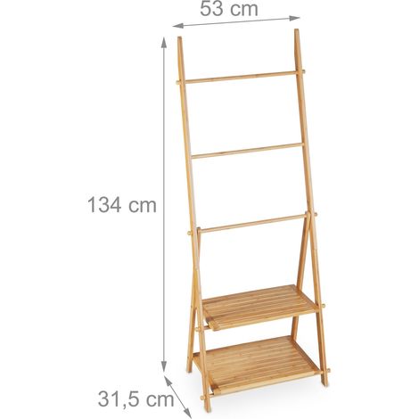 Práctico toallero de pie con 2 estantes de almacenamiento 80 x 40 x 160 cm de bambú natural 130013720 (1/3)